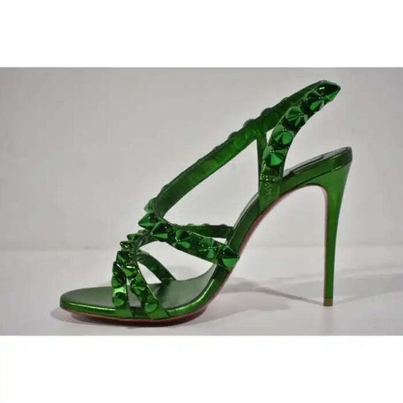 Christian Louboutin Spikita Strap 100 Spinach Green Strap Sandal Heel Pump 35.5 - Picture 8 of 12
